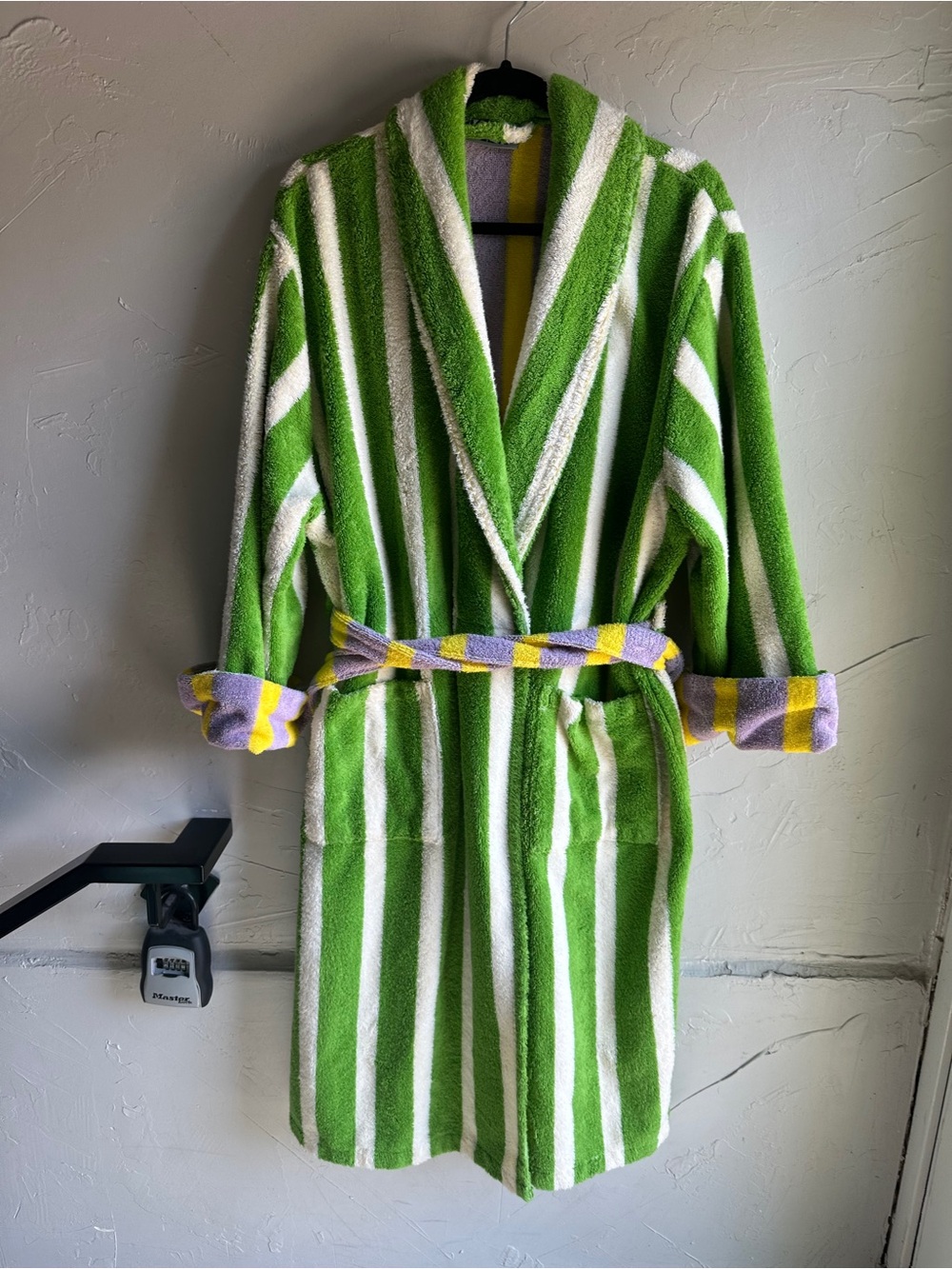 Dusen Dusen Striped Terry Cloth Robe XL Green Purple Yellow Artwear Dopamine